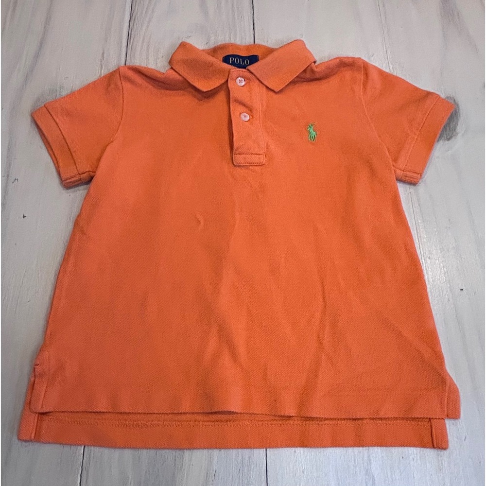 Polo Ralph Lauren Kids Orange Short Sleeve Pique Polo Shirt Green Pony 3/3T
